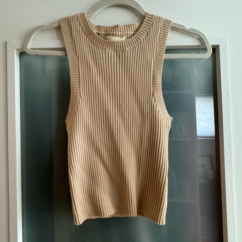 By Together Beige Ribbed cropped Tank Top